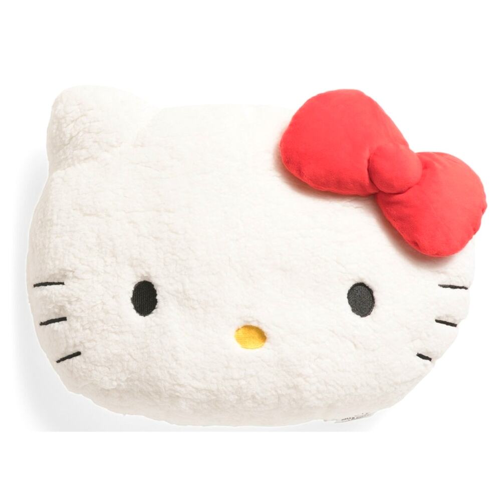 Hello Kitty Sanrio Plush Faux Sherpa Super Soft Throw Pillow White Red Bow Decor